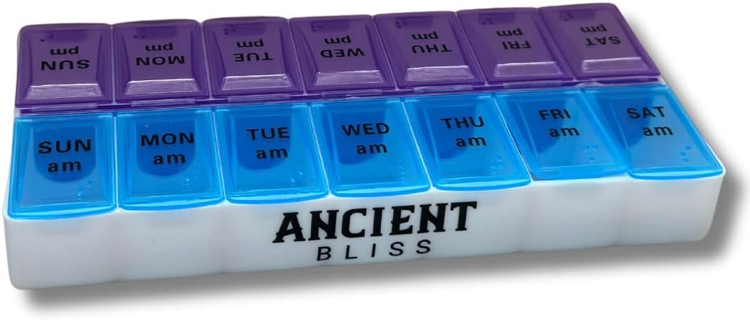 Ancient Bliss BPA-Free Vitamin Case - Weekly Morning and Night Dose Organizer